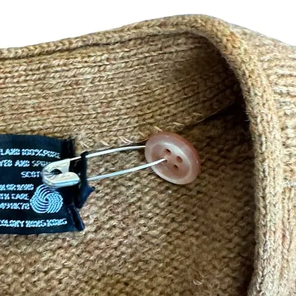 Scotish Shetland 100% Wool Sweater Cardigan Tan Medium - Picture 4 of 5